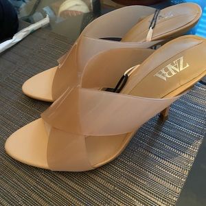 Zara sandals clear blush vinyl mule heels